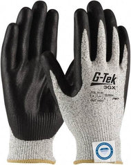 PIP - Size M (8), ANSI Cut Lvl A3, Puncture Lvl 3, Abrasion Lvl 4, Nitrile Coated Dyneema Diamond HPPE liner Cut Resistant Gloves - 9.4" Long, Palm & Fingertips Coated, Dyneema Diamond Lining, Knit Wrist, White/Black, Paired - Benchmark Tooling