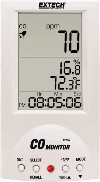 Extech - Audible Alarm, LCD Display, Carbon Monoxide (CO) Meter - Monitors Carbon Monoxide, -10 to 60°C Working Temp, CE Listed - Benchmark Tooling