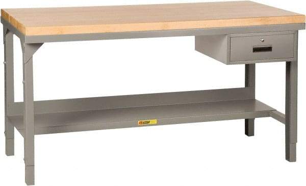 Little Giant - 72 Wide x 30" Deep x 51" High, 12 Gauge Steel Heavy-Duty Workbench with Pegboard Panel - Adjustable Height Legs, Gray - Benchmark Tooling