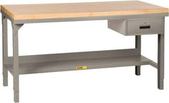 Little Giant - 72 Wide x 30" Deep x 51" High, 12 Gauge Steel Heavy-Duty Workbench with Pegboard Panel - Adjustable Height Legs, Gray - Benchmark Tooling