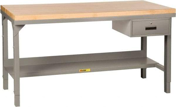 Little Giant - 72 Wide x 36" Deep x 51" High, 12 Gauge Steel Heavy-Duty Workbench with Pegboard Panel - Adjustable Height Legs, Gray - Benchmark Tooling