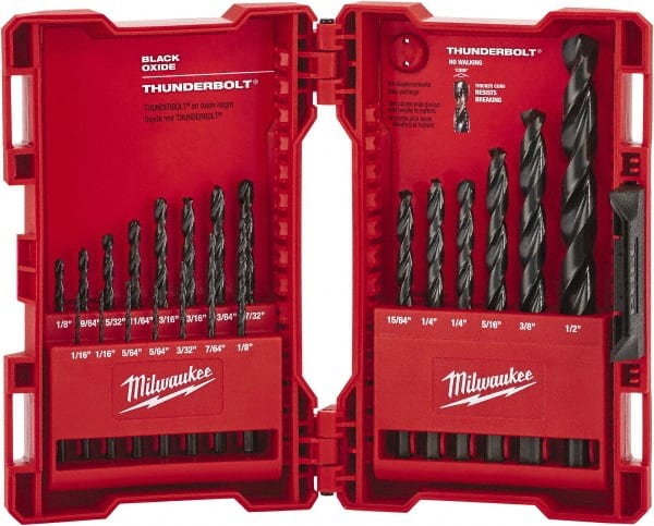 Milwaukee Tool - 1/16 to 9/64", 135° Point, Oxide Finish, High Speed Steel Maintenance Length Drill Bit Set - Benchmark Tooling