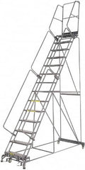 Ballymore - 195" 15 Step Rolling Warehouse Ladder - Lock Step Rolling Safety Ladder, 450 Lb Capacity, 150" Platform Height, 40" Base Width x 106" Base Depth, Perforated Tread - Benchmark Tooling