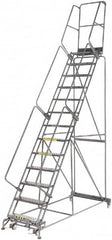 Ballymore - 175" 13 Step Rolling Warehouse Ladder - Lock Step Rolling Safety Ladder, 450 Lb Capacity, 130" Platform Height, 40" Base Width x 94" Base Depth, Perforated Tread - Benchmark Tooling