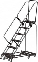 Ballymore - 93" 6 Step Rolling Warehouse Ladder - Lock Step Rolling Safety Ladder, 450 Lb Capacity, 60" Platform Height, 24" Base Width x 58" Base Depth, Perforated Tread - Benchmark Tooling