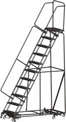 Ballymore - 143" 11 Step Rolling Warehouse Ladder - Lock Step Rolling Safety Ladder, 450 Lb Capacity, 110" Platform Height, 32" Base Width x 80" Base Depth, Perforated Tread - Benchmark Tooling