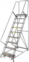 Ballymore - 123" 9 Step Rolling Warehouse Ladder - Lock Step Rolling Safety Ladder, 450 Lb Capacity, 90" Platform Height, 32" Base Width x 68" Base Depth, Perforated Tread - Benchmark Tooling