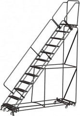 Ballymore - 153" 12 Step Rolling Warehouse Ladder - Lock Step Rolling Safety Ladder, 450 Lb Capacity, 120" Platform Height, 32" Base Width x 106" Base Depth, Perforated Tread - Benchmark Tooling