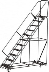 Ballymore - 143" 11 Step Rolling Warehouse Ladder - Lock Step Rolling Safety Ladder, 450 Lb Capacity, 110" Platform Height, 32" Base Width x 98" Base Depth, Perforated Tread - Benchmark Tooling