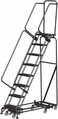 Ballymore - 113" 8 Step Rolling Warehouse Ladder - Lock Step Rolling Safety Ladder, 450 Lb Capacity, 80" Platform Height, 24" Base Width x 61" Base Depth, Perforated Tread - Benchmark Tooling