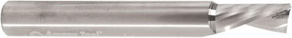 Amana Tool - 3/8" Cutting Diam x 3/4" Length of Cut, 1 Flute, Downcut Spiral Router Bit - Uncoated, Right Hand Cut, Solid Carbide, 3" OAL x 1/4" Shank Diam, 30° Helix Angle - Benchmark Tooling