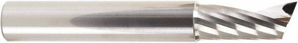 Amana Tool - 1/2" Cutting Diam x 1-1/8" Length of Cut, 1 Flute, Upcut Spiral Router Bit - Uncoated, Right Hand Cut, Solid Carbide, 3-1/2" OAL x 1/2" Shank Diam, 20° Helix Angle - Benchmark Tooling