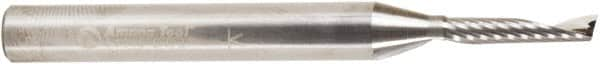 Amana Tool - 1/8" Cutting Diam x 5/8" Length of Cut, 1 Flute, Upcut Spiral Router Bit - Uncoated, Right Hand Cut, Solid Carbide, 2-1/2" OAL x 1/4" Shank Diam, 20° Helix Angle - Benchmark Tooling