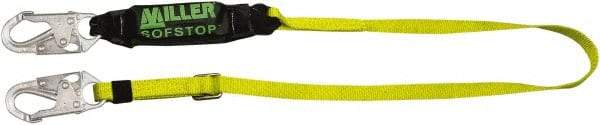 Miller - 6' Long, 310 Lb Capacity, 1 Leg Locking Snap Hook Harness Shock Absorbing Lanyard - 1-1/2" Diam, Polyester Webbing, Locking Snap Hook Anchorage Connection - Benchmark Tooling