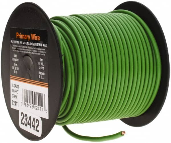 EastPenn - 14 AWG Automotive Plastic Insulated, Single Conductor Wire - 100' Long, Green - Benchmark Tooling