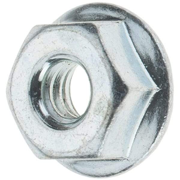 Value Collection - #10-24, 1/2" Flange Diam, Serrated Flange Nut - Grade Grade 2 Steel, Zinc-Plated Finish, 7/32" Flange Height - Benchmark Tooling