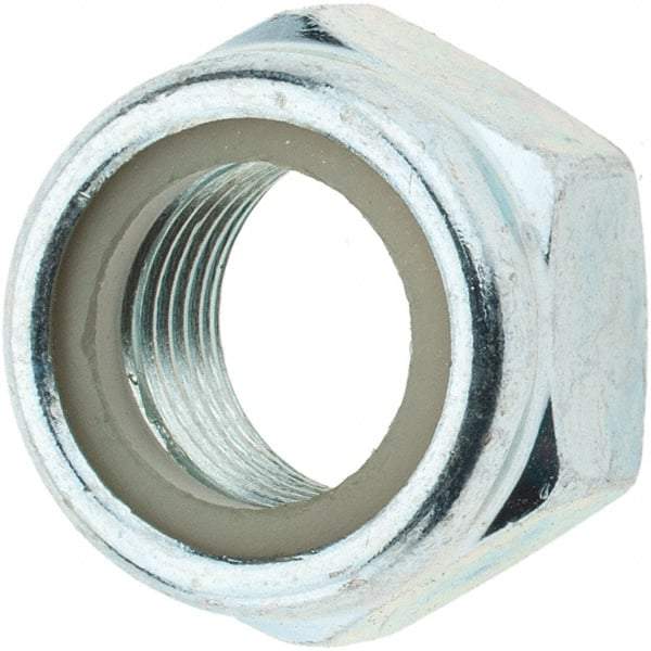 Value Collection - M16x1.50 Metric Fine Grade 8 Hex Lock Nut with Nylon Insert - 16mm High, Zinc-Plated Finish - Benchmark Tooling