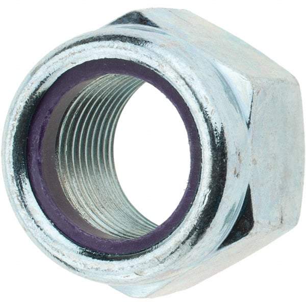 Value Collection - 7/8-14 UNF Grade B Hex Lock Nut with Nylon Insert - 1-1/4" Width Across Flats, 63/64" High, Zinc-Plated Finish - Benchmark Tooling