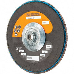 Camel Grinding Wheels - 80 Grit, 7" Disc Diam, 5/8-11 Center Hole, Type 29 Zirconia Alumina Flap Disc - 13,300 Max RPM, Arbor Attaching System, Coated - Benchmark Tooling