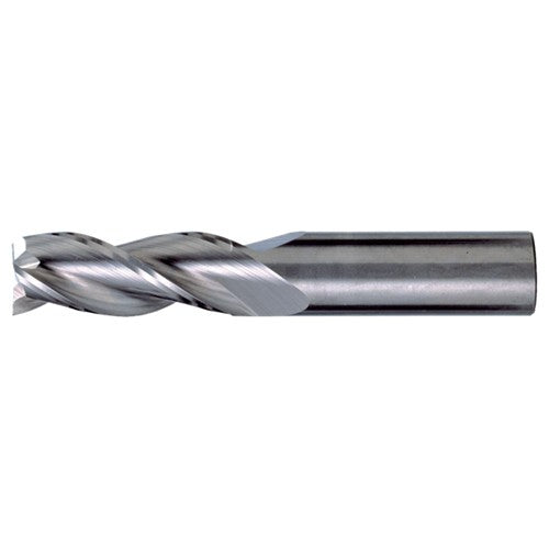 ‎7/16″ × 7/16″ × 9/16″ × 2-1/2″ RHS / RHC Solid Carbide 3-Flute Square End High-Performance End Mill for Aluminum - Bright - Exact Industrial Supply