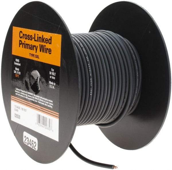 EastPenn - 12 AWG Automotive Cross-Linked Polyethylene Wire - 100' Long, Black - Benchmark Tooling