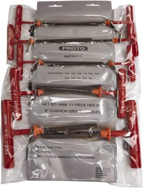 Proto - 11 Piece T-Handle Cushion Grip Tethered Hex Key Set - Hex Range 5/64 to 3/8" - Benchmark Tooling