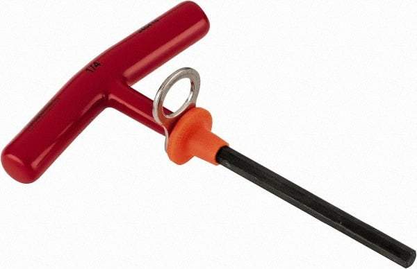 Proto - 1/4" Hex, Tethered T-Handle Cushion Grip, Hex Key - 6" OAL, Alloy Steel, Inch System of Measurement - Benchmark Tooling