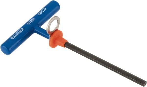 Proto - 6mm Hex, Tethered T-Handle Cushion Grip, Hex Key - 6" OAL, Alloy Steel, Metric System of Measurement - Benchmark Tooling