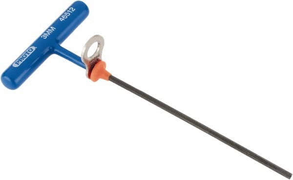 Proto - 3mm Hex, Tethered T-Handle Cushion Grip, Hex Key - 6" OAL, Alloy Steel, Metric System of Measurement - Benchmark Tooling