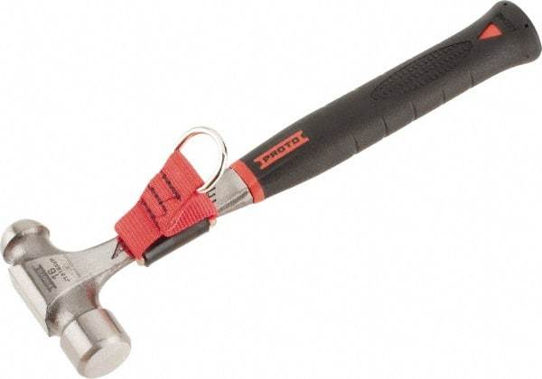 Proto - Steel Tethered Ball Pein Hammer - Steel Handle with Grip, 1-5/16" Face Diam, 12-7/8" OAL - Benchmark Tooling