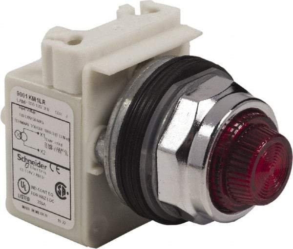 Schneider Electric - 120 VAC Red Lens LED Pilot Light - Round Lens, Screw Clamp Connector - Benchmark Tooling