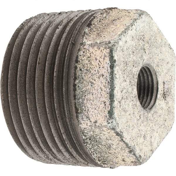 Made in USA - Class 150, 1 x 1/8" Galvanized Pipe Hex Bushing - Threaded, Malleable Iron - Benchmark Tooling
