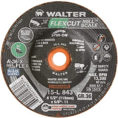 WALTER Surface Technologies - 4-1/2" 36 Grit Aluminum Oxide/Silicon Carbide Blend Cutoff Wheel - 5/8-11 Arbor, 13,300 Max RPM, Use with Angle Grinders - Benchmark Tooling