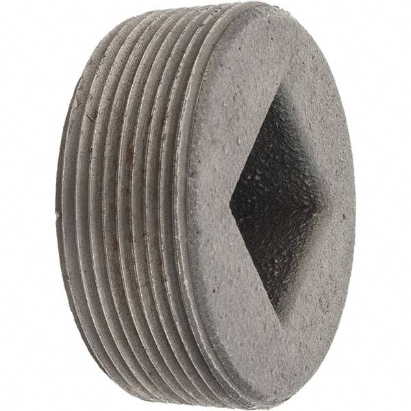 Made in USA - Class 150, 2" Black Pipe Countersunk Square Plug - Threaded, Malleable Iron - Benchmark Tooling