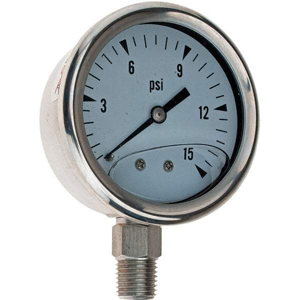 Value Collection - 2-1/2" Dial, 1/4 Thread, 0-15 Scale Range, Pressure Gauge - Benchmark Tooling