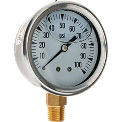 Value Collection - 2-1/2" Dial, 1/4 Thread, 0-100 Scale Range, Pressure Gauge - Benchmark Tooling