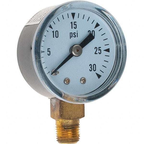 Value Collection - 1-1/2" Dial, 1/8 Thread, 0-30 Scale Range, Pressure Gauge - Lower Connection Mount - Benchmark Tooling