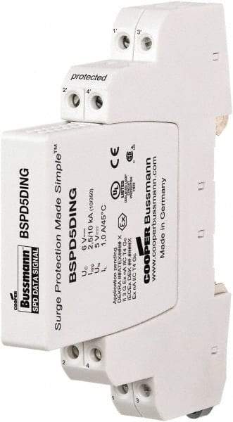 Cooper Bussmann - 4 Pole, 1 Phase, 90mm Long x 12mm Wide x 71.99mm Deep, Hardwired Surge Protector - DIN Rail Mount, 24 V, 23.30 VAC, 33 VDC Operating Voltage, 20 kA Surge Protection - Benchmark Tooling