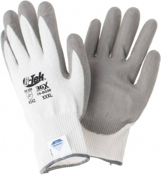 PIP - Size 3XL, ANSI Cut Lvl A4, Cut Resistant Gloves - Palm & Fingers Coated, White/Gray - Benchmark Tooling