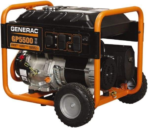 Generac Power - 10 hr Half Load Time, 5.5 kW, Pull Start, Gasoline Portable Power Generator - 7.2 Gal Tank, 28-3/4" Long x 26-3/4" Wide x 25" Deep, 389 cc Engine - Benchmark Tooling