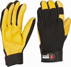 MCR Safety - Size 2XL Deerskin General Protection Work Gloves - For Work & Driver, Uncoated, Hook & Loop Cuff, Black/Yellow, Paired - Benchmark Tooling