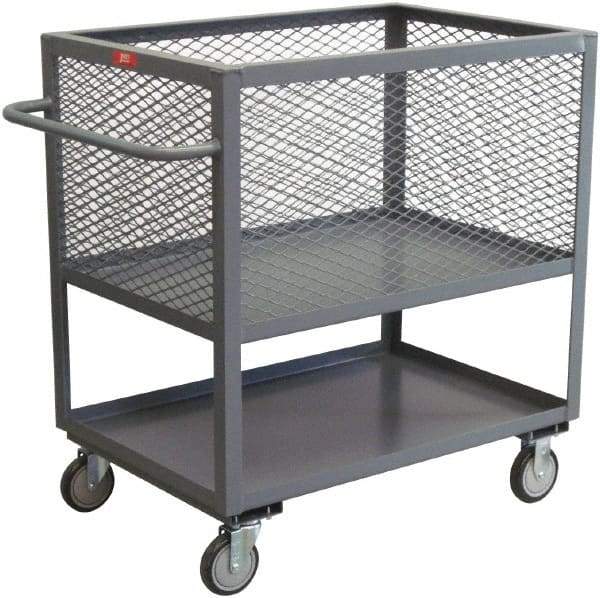 Jamco - 1,200 Lb Capacity, 2 Shelf, 4-Sided Steel Shelf Truck - 24" Long x 36" Wide x 44" High, 8" Diam Wheels - Benchmark Tooling