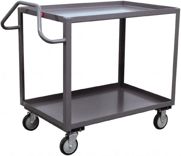 Jamco - 1,200 Lb Capacity, 24" Wide x 30" Long x 35" High Ergonomic Utility Cart - 2 Shelf, Steel, 2 Rigid/2 Swivel Casters - Benchmark Tooling