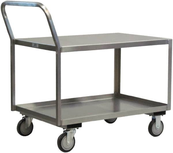 Jamco - 1,200 Lb Capacity, 48" Wide x 24" Long x 27" High Service Cart - 2 Shelf, Stainless Steel, 2 Rigid/2 Swivel Casters - Benchmark Tooling