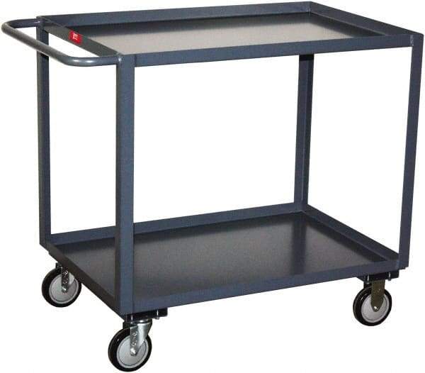 Jamco - 1,200 Lb Capacity, 30" Wide x 18" Long x 35" High Service Cart - 2 Shelf, Steel, 2 Rigid/2 Swivel Casters - Benchmark Tooling
