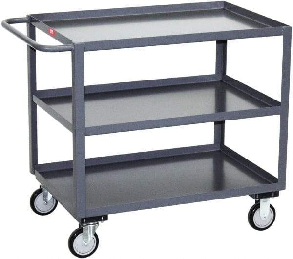 Jamco - 1,200 Lb Capacity, 30" Wide x 36" Long x 35" High Service Cart - 3 Shelf, Steel, 2 Rigid/2 Swivel Casters - Benchmark Tooling
