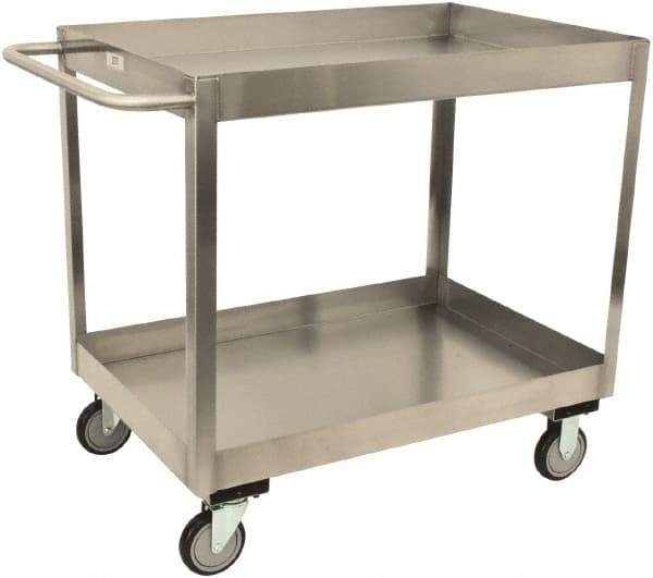 Jamco - 1,200 Lb Capacity, 18" Wide x 30" Long x 35" High Service Cart - 2 Shelf, Stainless Steel, 2 Rigid/2 Swivel Casters - Benchmark Tooling