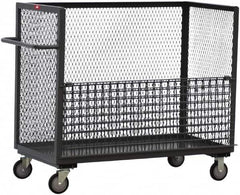 Jamco - 1,200 Lb Capacity, 1 Shelf, 3-Sided Steel Mesh Stock Truck - 24" Long x 48" Wide x 48" High, 8" Diam Wheels - Benchmark Tooling