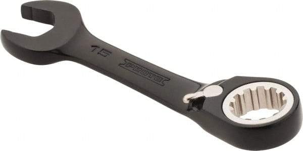 Proto - 15mm 12 Point Offset Combination Wrench - 15° Offset Angle, 4-11/16" OAL, Steel, Black Chrome Finish - Benchmark Tooling