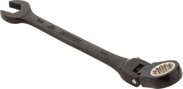 Proto - 10mm 12 Point Flexhead Combination Wrench - 15° Offset Angle, 5" OAL, Steel, Black Chrome Finish - Benchmark Tooling